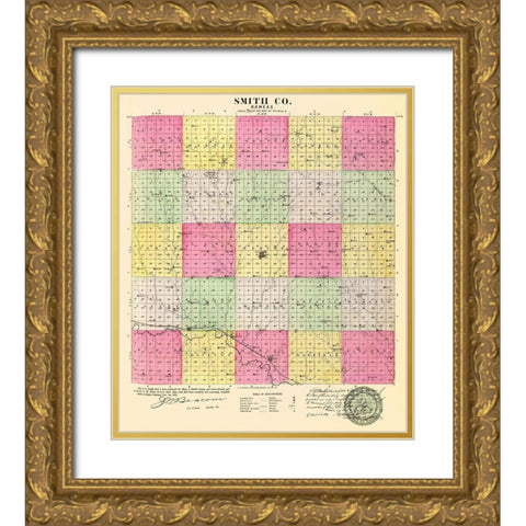 Smith Kansas - Everts 1887 Gold Ornate Wood Framed Art Print with Double Matting by Everts