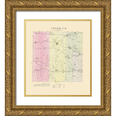 Trego Kansas - Everts 1887 Gold Ornate Wood Framed Art Print with Double Matting by Everts
