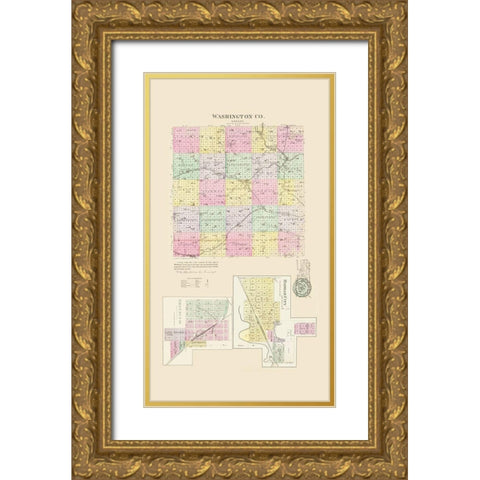 Washington Kansas - Everts 1887 Gold Ornate Wood Framed Art Print with Double Matting by Everts
