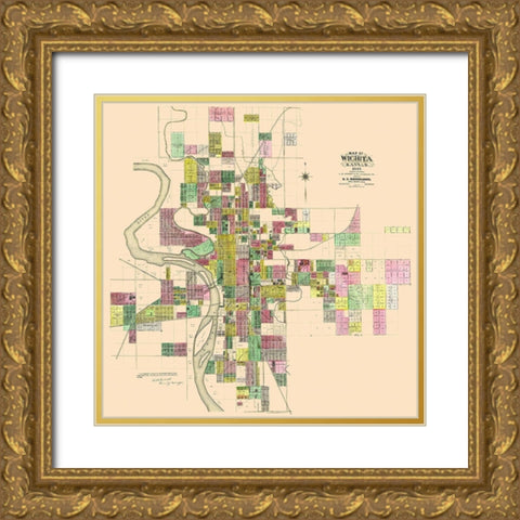 Wichita Kansas Landowner - Everts 1887 Gold Ornate Wood Framed Art Print with Double Matting by Everts