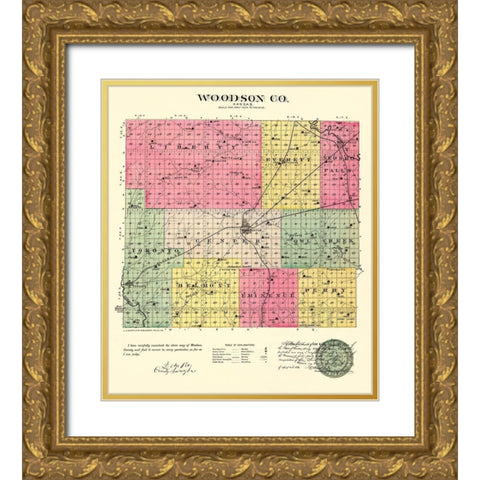Woodson Kansas - Everts 1887 Gold Ornate Wood Framed Art Print with Double Matting by Everts