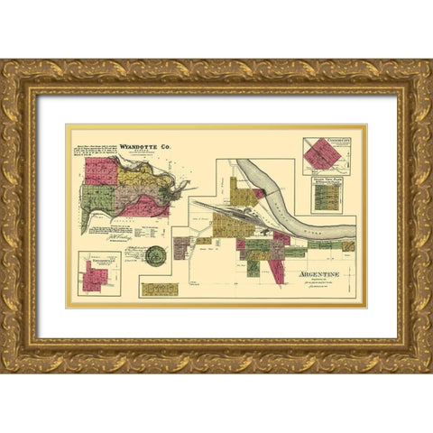 Wyandotte Kansas Landowner - Everts 1878 Gold Ornate Wood Framed Art Print with Double Matting by Everts
