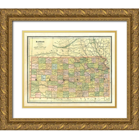 Kansas - Cram 1886 Gold Ornate Wood Framed Art Print with Double Matting by Cram
