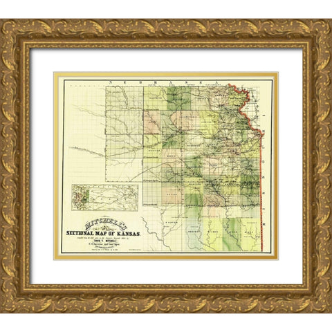 Kansas - Mitchell 1859 Gold Ornate Wood Framed Art Print with Double Matting by Mitchell