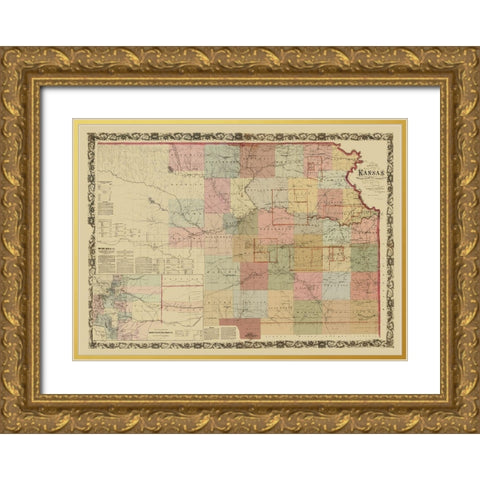 Kansas Projected Railroads - Keelerge 1867 Gold Ornate Wood Framed Art Print with Double Matting by Keelerge
