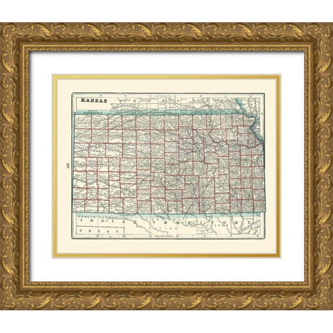 Kansas - Rathbun 1893 Gold Ornate Wood Framed Art Print with Double Matting by Rathbun