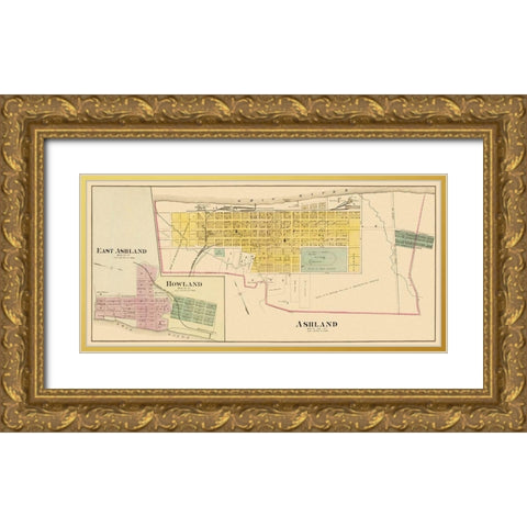 Ashland Kentucky - Hayes 1877 Gold Ornate Wood Framed Art Print with Double Matting by Hayes