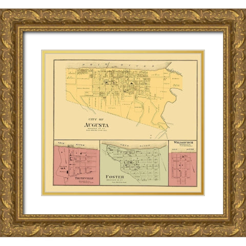 Augusta, Tietzville, Foster, Wellsburgh Kentucky Gold Ornate Wood Framed Art Print with Double Matting by Hayes