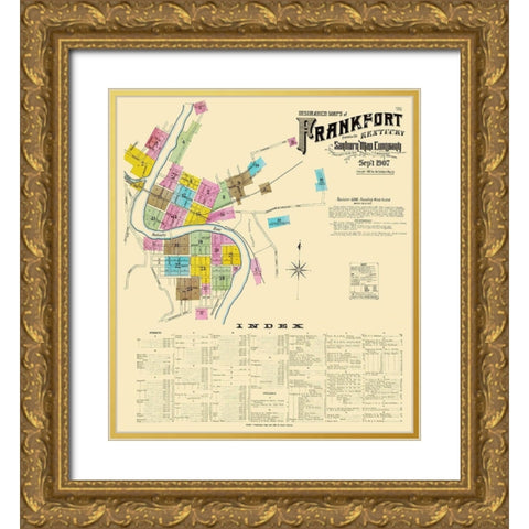 Frankfort Kentucky - Sanborn 1907 Gold Ornate Wood Framed Art Print with Double Matting by Sanborn