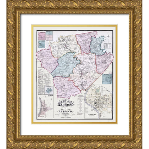 Harrison County Kentucky - Beers 1877  Gold Ornate Wood Framed Art Print with Double Matting by Beers