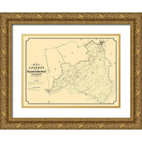 Louisville Cincinnati Railroad Kentucky - St John 1866  Gold Ornate Wood Framed Art Print with Double Matting by St John