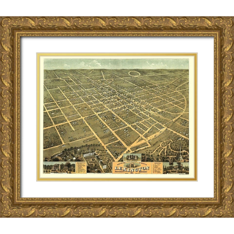 Lexington Kentucky - Ehrgott 1871 Gold Ornate Wood Framed Art Print with Double Matting by Ehrgott