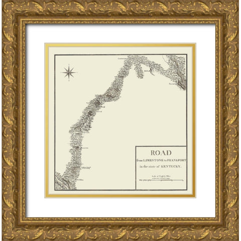 Limestone to Frankfort Kentucky Roads Gold Ornate Wood Framed Art Print with Double Matting by Bertrand