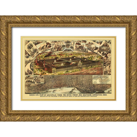 Louisville Kentucky - Clarke 1883 Gold Ornate Wood Framed Art Print with Double Matting by Clarke