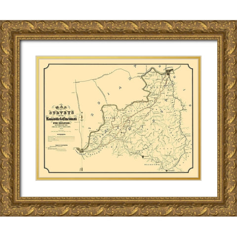 Louisville and Cincinnati Branch Railroad 1866 Gold Ornate Wood Framed Art Print with Double Matting by German