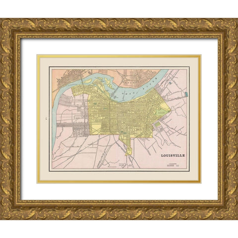 Louisville  Kentucky - Cram 1892 Gold Ornate Wood Framed Art Print with Double Matting by Cram