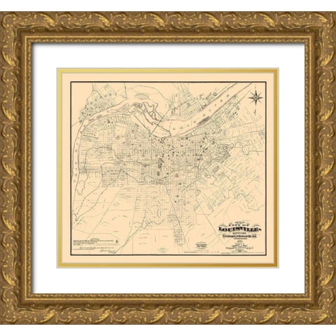 Louisville Kentucky - Coghlan 1873  Gold Ornate Wood Framed Art Print with Double Matting by Coghlan
