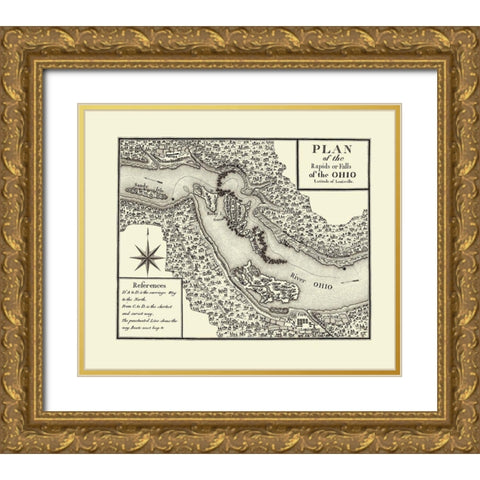 Ohio River Rapids, Fort Louisville - Bertrand 1796 Gold Ornate Wood Framed Art Print with Double Matting by Bertrand