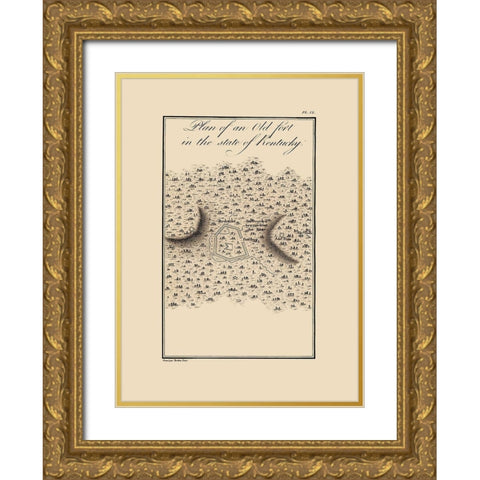 Old Fort In Kentucky - Collot 1796 Gold Ornate Wood Framed Art Print with Double Matting by Collot