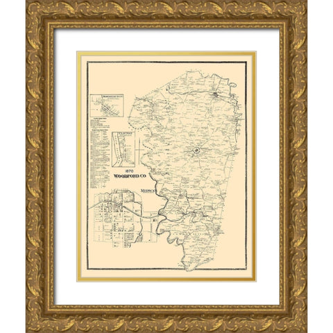 Woodford County Kentucky - Beers 1970  Gold Ornate Wood Framed Art Print with Double Matting by Beers