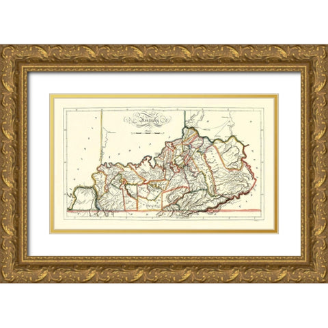 Kentucky - Gridley 1814 Gold Ornate Wood Framed Art Print with Double Matting by Gridley