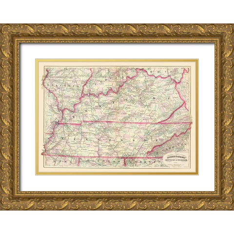 Kentucky, Tennessee - Asher  1874 Gold Ornate Wood Framed Art Print with Double Matting by Asher