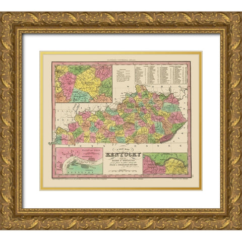 Kentucky, Tennessee Counties - Tanner 1833 Gold Ornate Wood Framed Art Print with Double Matting by Tanner