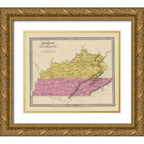 Kentucky, Tennessee - Illman 1834 Gold Ornate Wood Framed Art Print with Double Matting by Illman