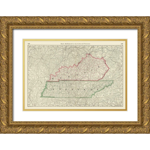 Kentucky, Tennessee - Rand McNally 1879 Gold Ornate Wood Framed Art Print with Double Matting by Rand McNally