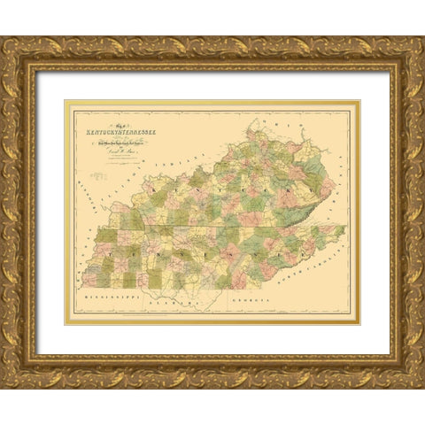 Kentucky, Tennessee - Burr 1839 Gold Ornate Wood Framed Art Print with Double Matting by Burr