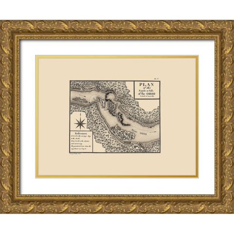 Rapids of Ohio River - Collett 1976 Gold Ornate Wood Framed Art Print with Double Matting by Collett