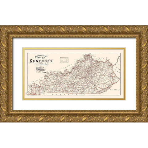 Kentucky Road Map - Mendenhall 1900  Gold Ornate Wood Framed Art Print with Double Matting by Mendenhall