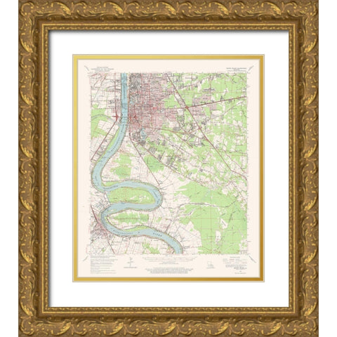 Baton Rouge Louisiana Quad - USGS 1963 Gold Ornate Wood Framed Art Print with Double Matting by USGS