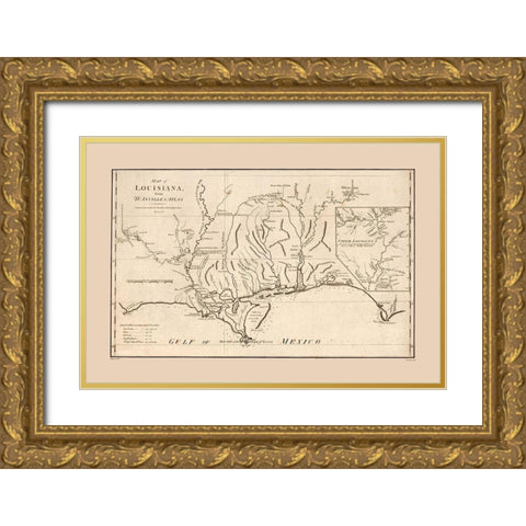 Louisiana - DAnville 1788 Gold Ornate Wood Framed Art Print with Double Matting by D''Anville