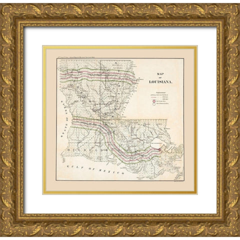 Louisiana - Bowen 1865  Gold Ornate Wood Framed Art Print with Double Matting by Bowen