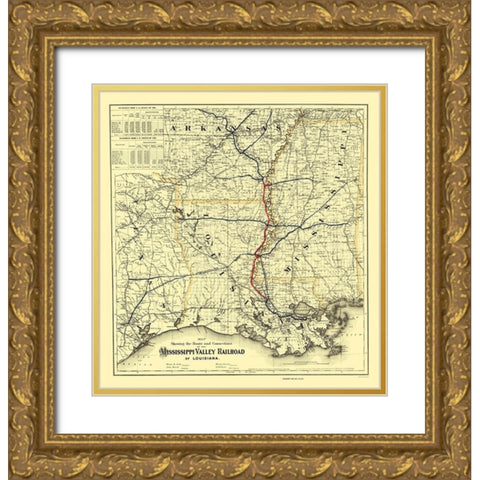 Mississippi Valley Railroad of Louisiana 1882 Gold Ornate Wood Framed Art Print with Double Matting by Colton