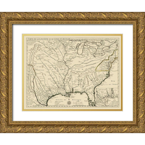 Louisiane - Mississipi - Guillaume de Lisle 1718 Gold Ornate Wood Framed Art Print with Double Matting by Guillaume de Lisle