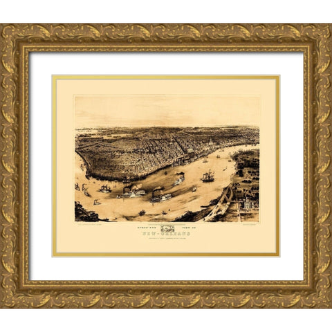 New Orleans Louisiana - Guerber 1851 Gold Ornate Wood Framed Art Print with Double Matting by Guerber