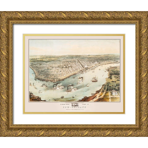 New Orleans Louisiana - Guerber 1851 Gold Ornate Wood Framed Art Print with Double Matting by Guerber