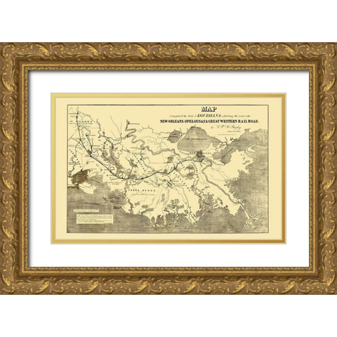 New Orleans, Opelousas and Great Western 1853 Gold Ornate Wood Framed Art Print with Double Matting by Bayley
