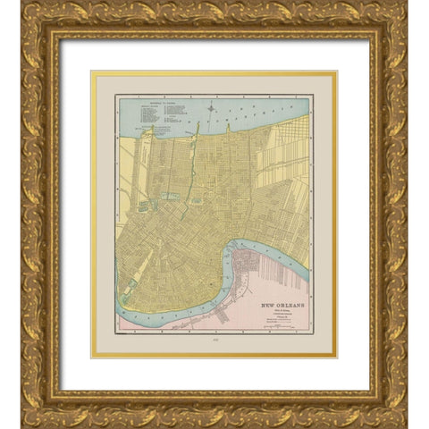 New Orleans Louisiana - Cram 1892 Gold Ornate Wood Framed Art Print with Double Matting by Cram