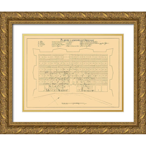 New Orleans Louisiana -1722 Gold Ornate Wood Framed Art Print with Double Matting by Unknown