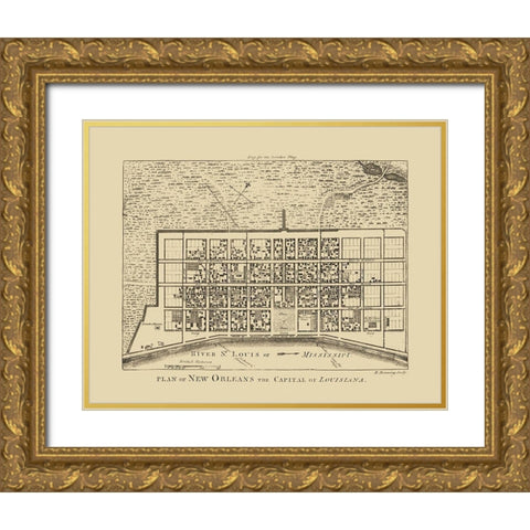New Orleans Louisiana - Benning 1761  Gold Ornate Wood Framed Art Print with Double Matting by Benning