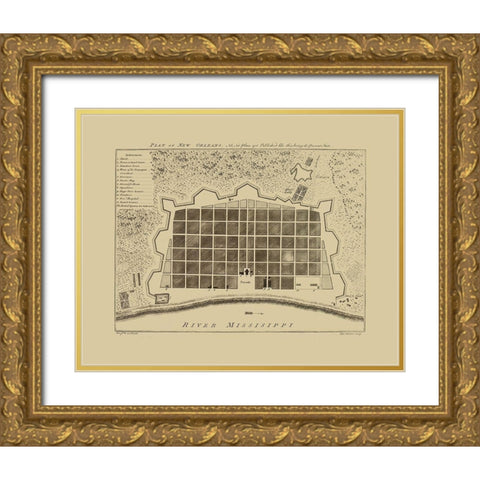 New Orleans Louisiana - Pittman 1770  Gold Ornate Wood Framed Art Print with Double Matting by Pittman