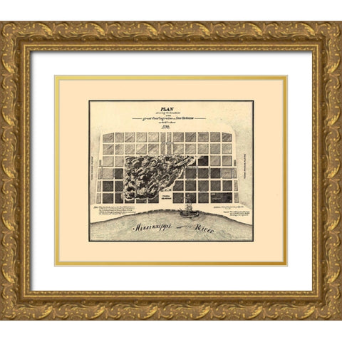 New Orleans Louisiana -1788 Gold Ornate Wood Framed Art Print with Double Matting by Unknown