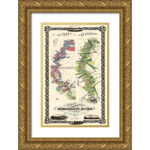 Mississippi River Louisiana Landowner - 1858 Gold Ornate Wood Framed Art Print with Double Matting by Persac