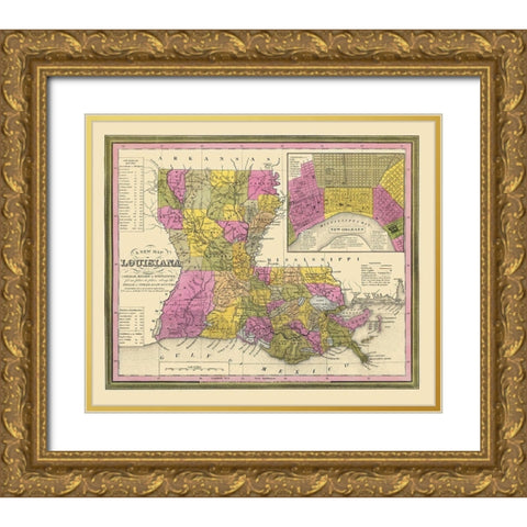 Louisiana - Mitchell 1846 Gold Ornate Wood Framed Art Print with Double Matting by Mitchell