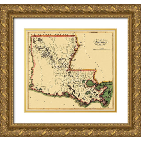 Louisiana - 1814 Gold Ornate Wood Framed Art Print with Double Matting by Carey
