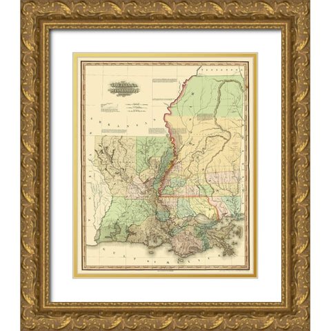 Louisiana, Mississippi - 1820 Gold Ornate Wood Framed Art Print with Double Matting by Tanner