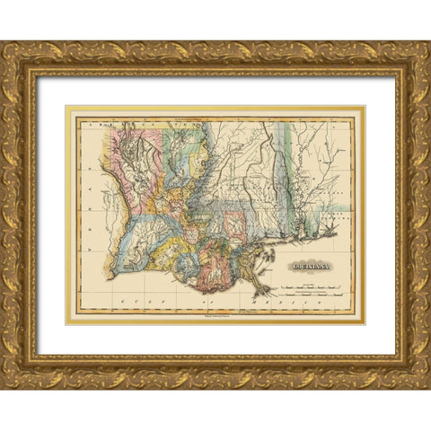 Louisiana - Lucas 1823 Gold Ornate Wood Framed Art Print with Double Matting by Lucas